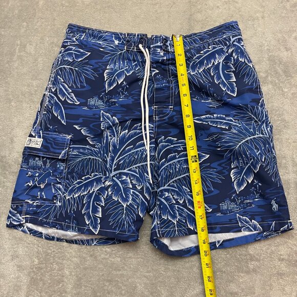 Polo Ralph Lauren Swim Trunks Mens XL Blue White Palm Tree Hawaiian Tropical - Picture 4 of 14